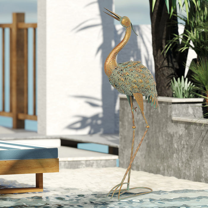 Outsunny Heron Garden Statue, Steel Bird Statue for Lawn, Mixed Colour