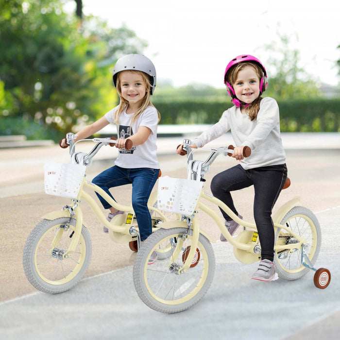 Prorider 16\" Kids Bike Toddler Adjustable Bicycle With Training Wheel For 4-7 Years Old Girl Beige
