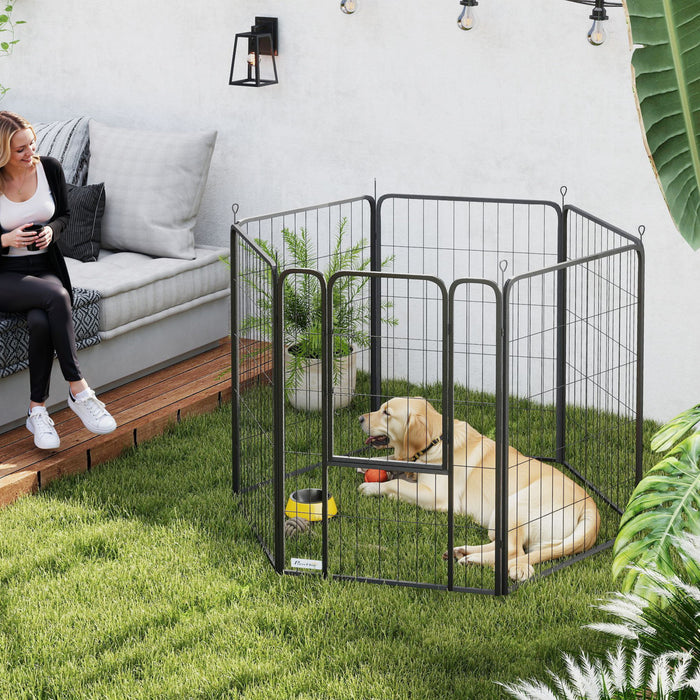PawHut 6 Panels Dog Playpen, Portable Heavy Duty Pet Fence with Door & Strap, 39.5\"H, for Indoor Outdoor Backyard Garden, Foldable Puppy Pet Pen for Large Dogs