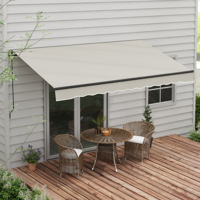 Outsunny 12' X 10' Retractable Awning, Patio Awning Sunshade Shelter With Manual Crank Handle, 280gsm Uv Resistant Fabric And Aluminum Frame, For Deck, Balcony, Yard, Light Grey