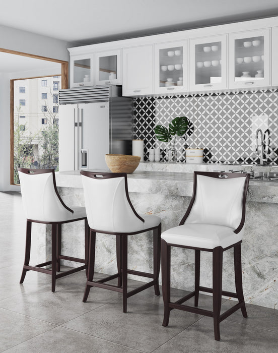 Emperor Traditional Wood Upholstered Barstool in Pearl White - Set of 3