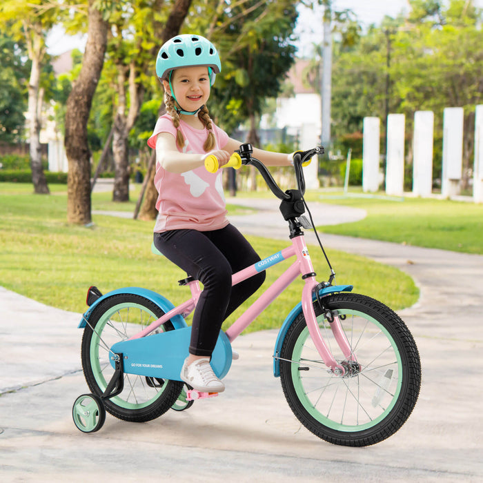 Costway 16\" Kids Bike With Adjustable Saddle Handlebar Removable Training Wheels Handbrake Pink