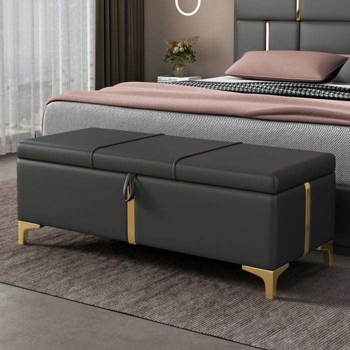 Tony Soft Velvet Upholstered Storage Ottoman Bench With Metal Legs,black