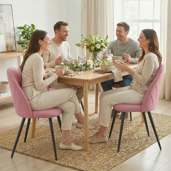 HOMCOM Dining Chairs Set of 4 Kitchen Chairs with Metal Legs Pink