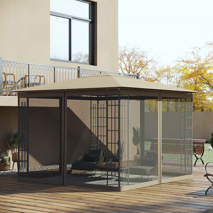 Outsunny Replacement Mosquito Netting For Gazebo 10' X 10' Screen Walls For Canopy With Zippers For Parties And Outdoor Activities - Khaki