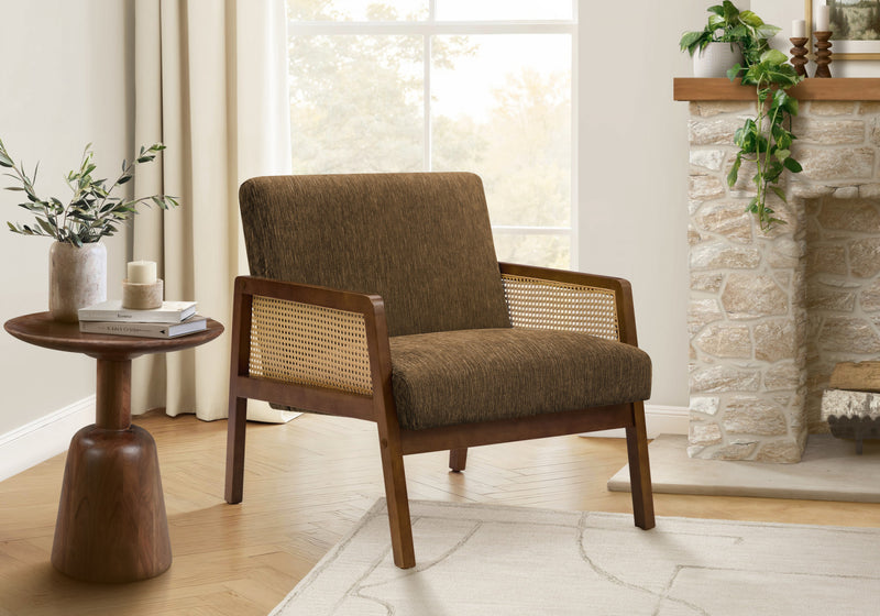 Monarch Specialties - Accent Chair, 30\"H, Upholstered, Living Room, Bedroom, Brown Fabric, Brown Walnut Wood