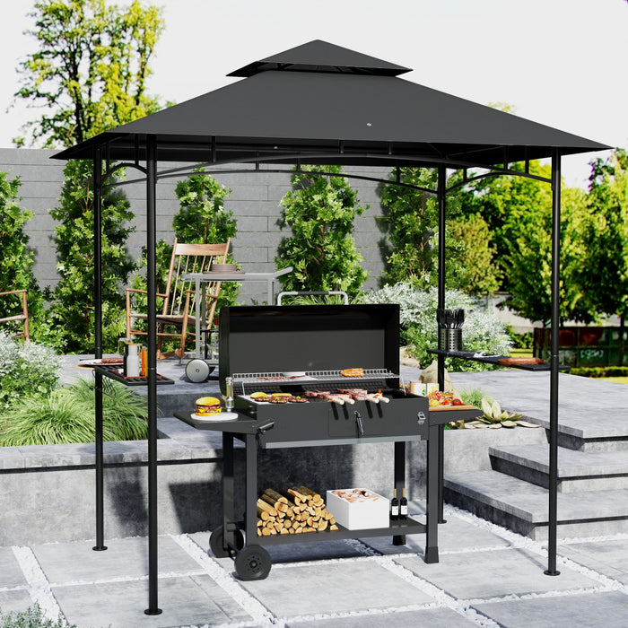 Outsunny 8' X 5' Grill Gazebo, Double Tiered Barbecue Gazebo, Dark Grey