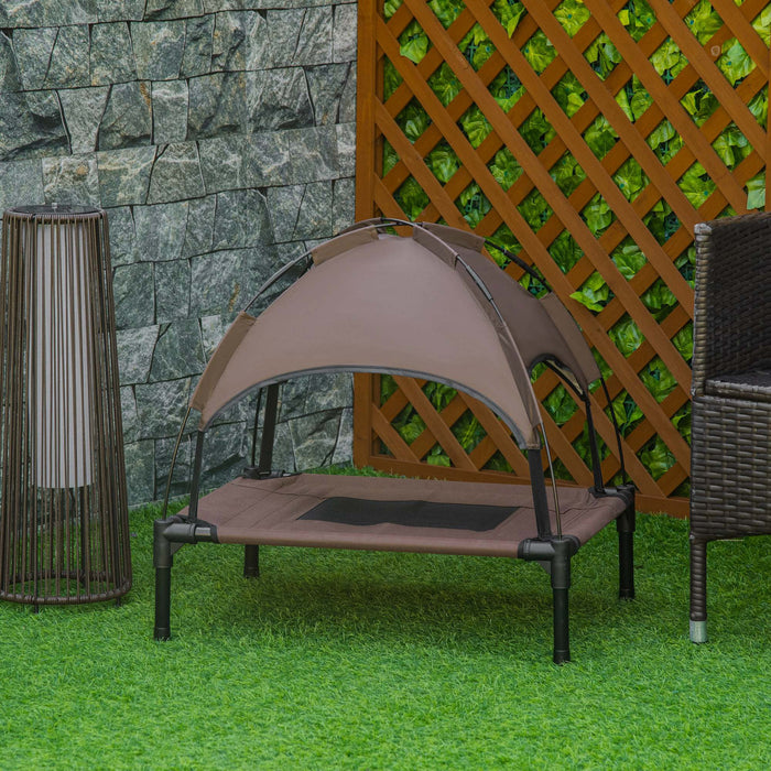 Pawhut Elevated Dog Bed With Canopy, Portable Raised Dog Cot For S Sized Dogs, Indoor & Outdoor, 25\" X 18\" X 24\", Coffee