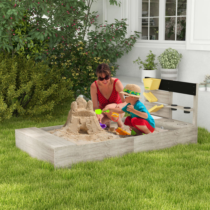 Kids Sandbox With Liner, Outdoor Wooden Sandpit Children Play Station With Kitchen Design, Sink, Planting Boxes For Garden, Backyard, 3-7 Years Olds, 61\" X 31.5\" X 24\"