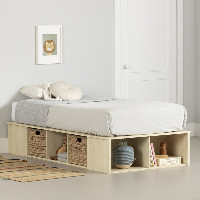 Avilla Storage Platform Bed With Wicker Baskets - Bleached Oak 