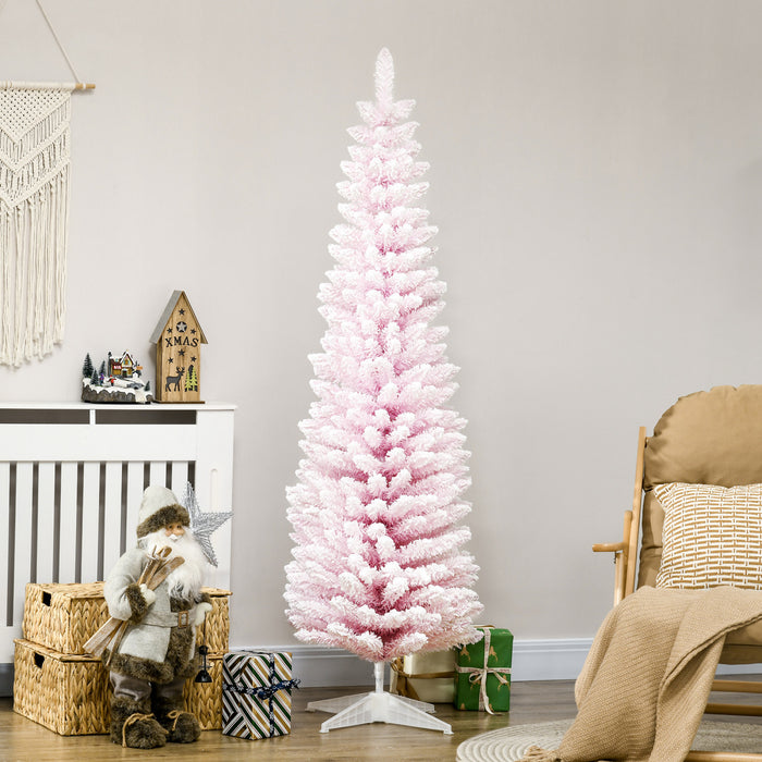 Homcom Pencil Artificial Christmas Tree With Snow-flocked Branches