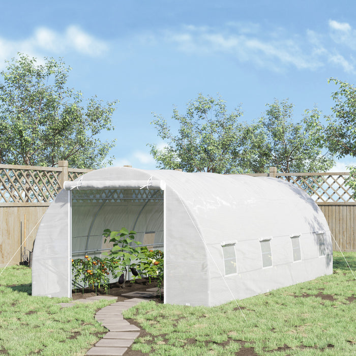 Outsunny 20x10x7ft Heavy Duty Tunnel Walk-in Greenhouse Outdoor Backyard Seed Plant Vegetables Grow Warm House White