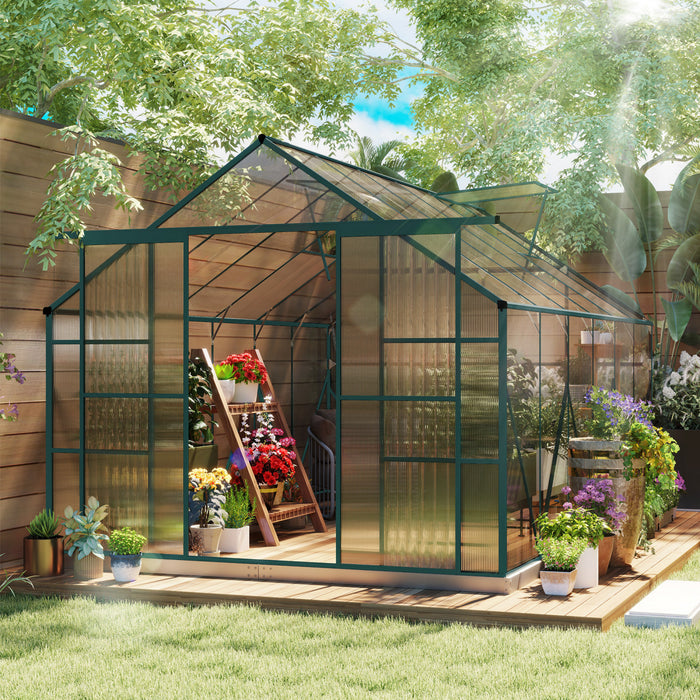 Outsunny Greenhouse Polycarbonate Garden Greenhouse with Roof Vent, Green