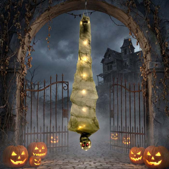 HOMCOM 6FT Halloween Hanging Mummy, Upside Down Cocoon Dead Body Decoration