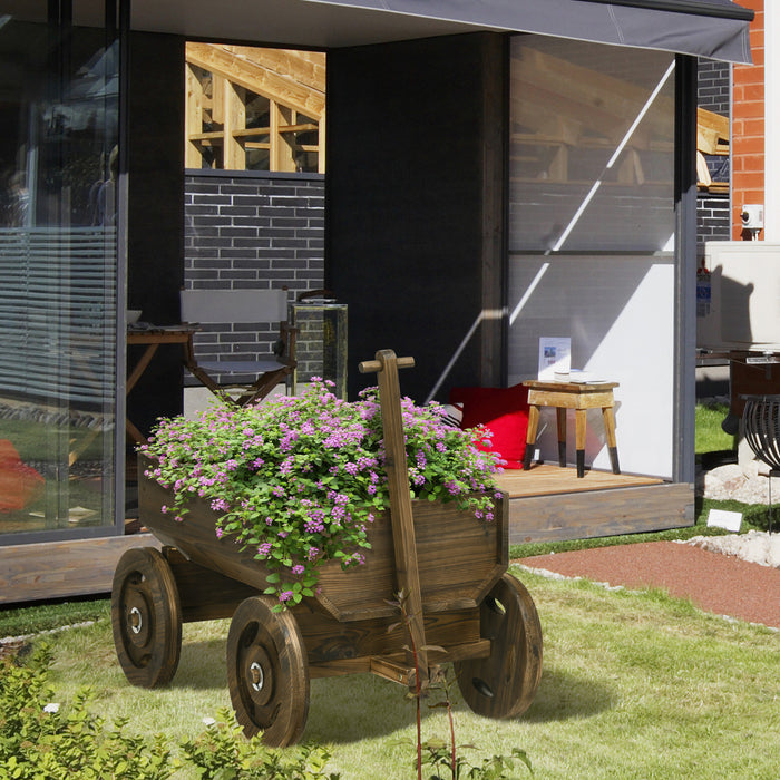 Outsunny Wood Flower Cart, Raised Garden Bed W/ Wheels, Planters For Outdoor Plants, Backyard, Patio, Deck, Garden Decor