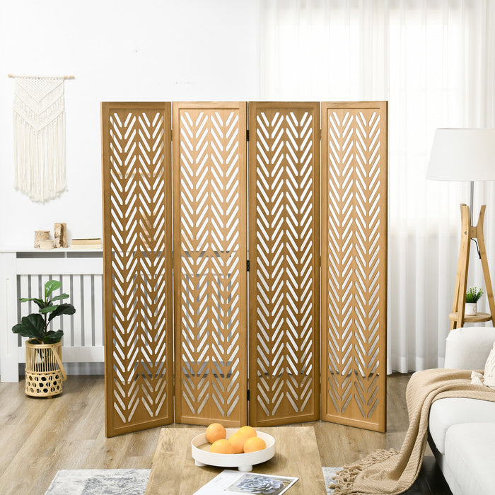 HOMCOM 4 Panel Room Divider, 5.6ft Tall Folding Privacy Screen, Light Brown
