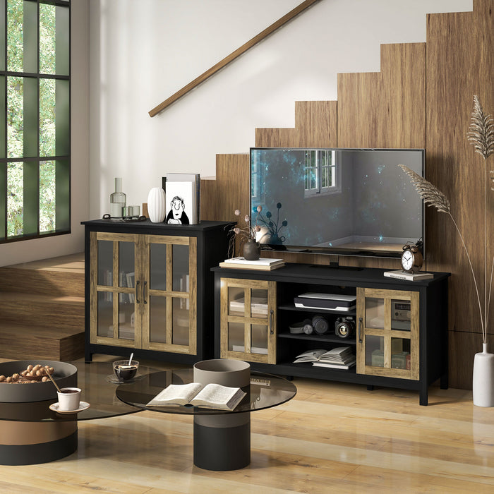 HOMCOM Kitchen Sideboard with Glass Doors Buffet Cabinet Accent Cabinet