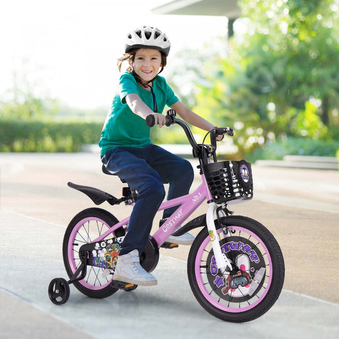 Costway 16\" Kid's Bike For 4-7 With Height-adjustable Handlebar & Saddle Handbrake Purple