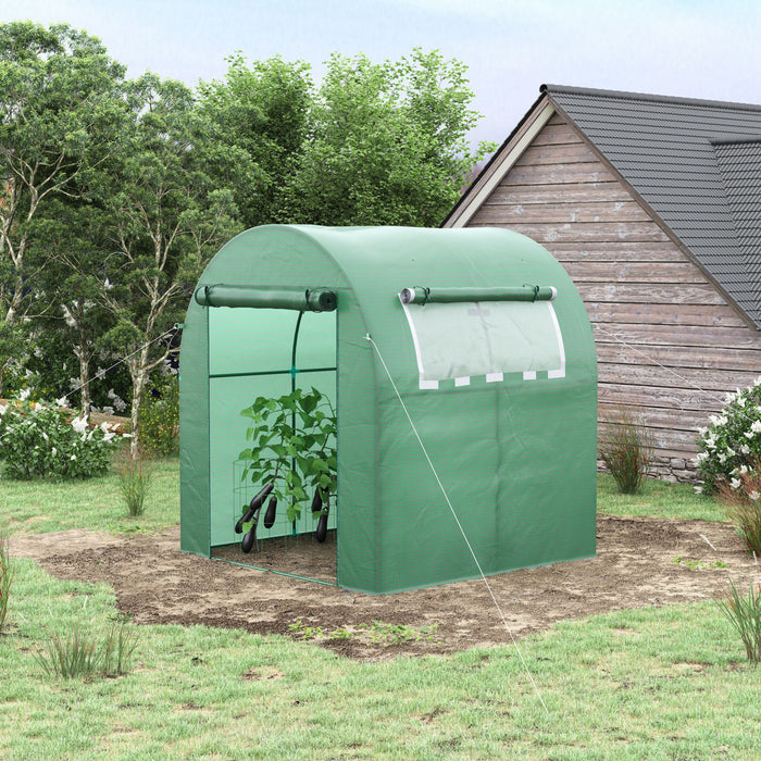 Outsunny 6' X 6' X 6.6' Walk-in Tunnel Greenhouse, Small Green House With Zippered Door And Roll-up Window, Portable Plant Hot House With Pe Cover And Steel Frame, Green