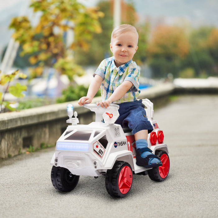 Qaba Electric Car For Kids, 6v Battery Powered Ride-On Mars Rover Ride On Car With Sci-fi Sounds, Music, Lights, Mp3, Toddler Car For Ages 3-5, White