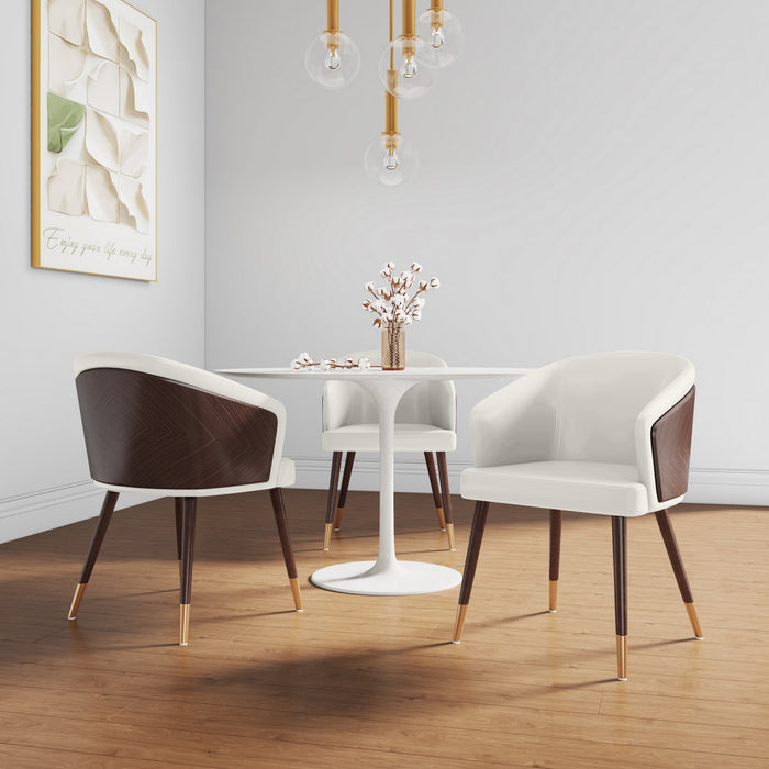 Reeva Modern Wood Vegan Leather Dining Chair in Cream - Set of 2