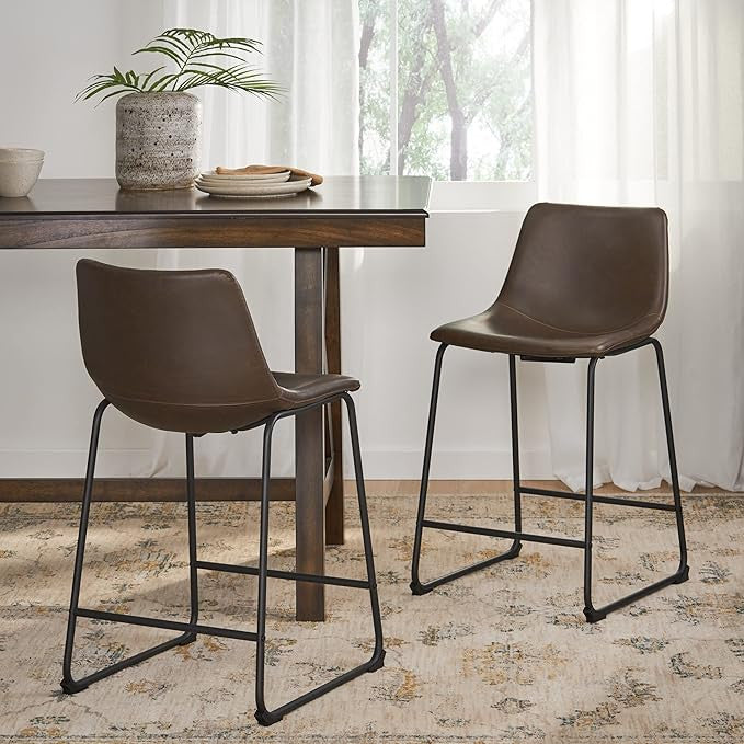 Nathaniel Vintage Faux Leather Counter Stools Set Of 2 With Steel Frame - Brown