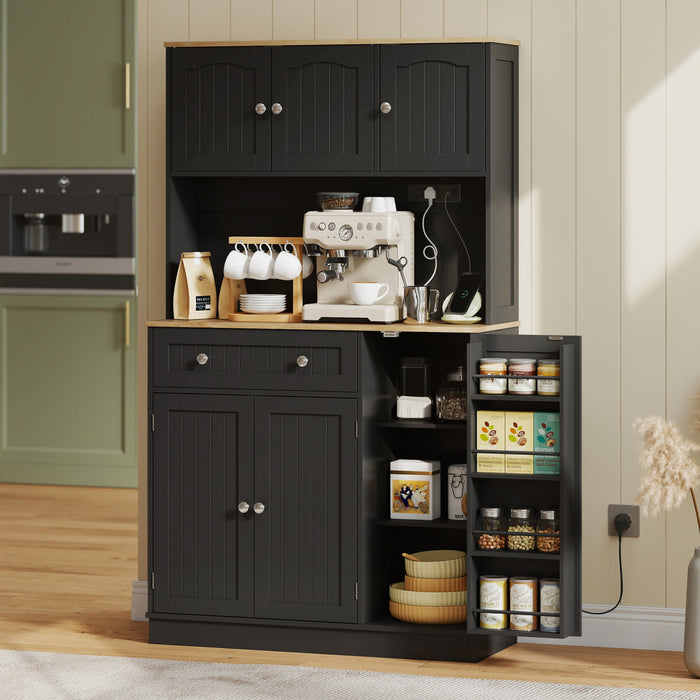 HOMCOM 68\" Pantry Cabinet, Kitchen Cupboard with Charging Station, Black