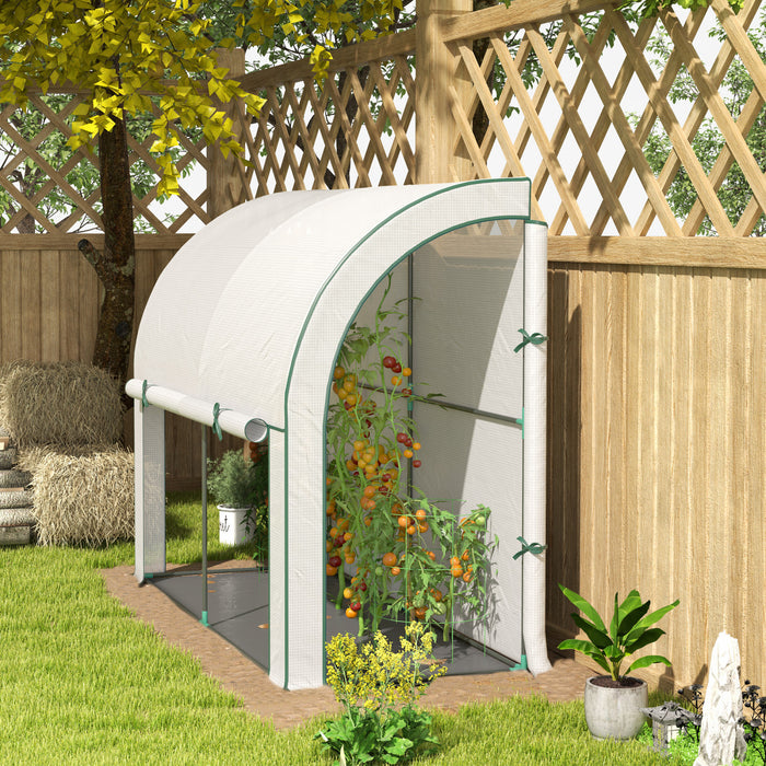 Outsunny Lean-to Greenhouse with PE Cover, Gardening Green House, White