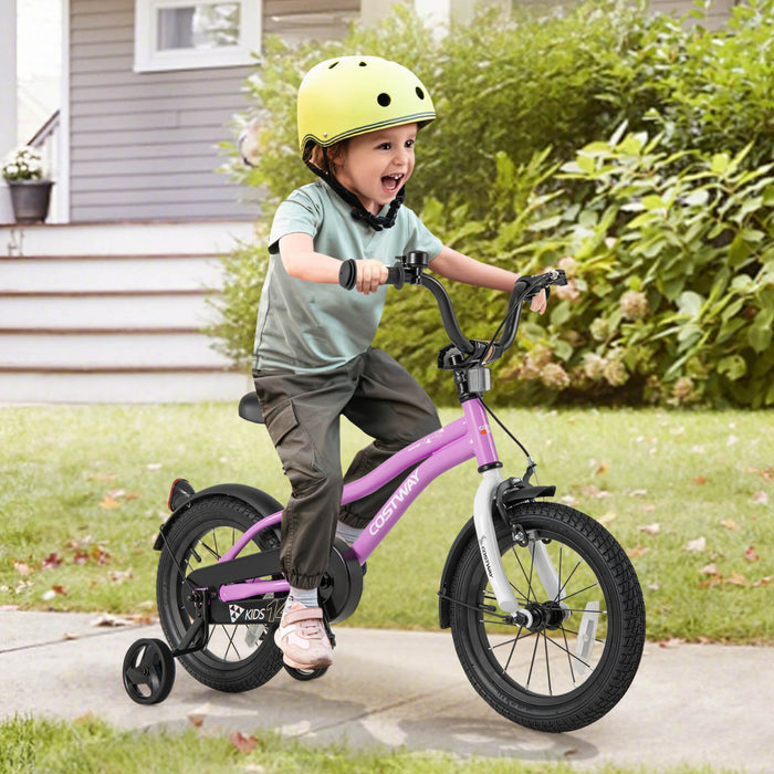 Costway 14\" Kids Bike For 3-5 Years Old Boys & Girls With Adjustable Seat Handbrake Reflectors Purple