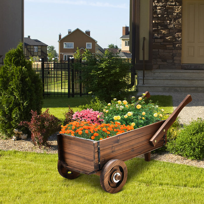Costway Decorative Wagon Cart Plant Flower Pot Stand Wooden Raised Garden Planter Box