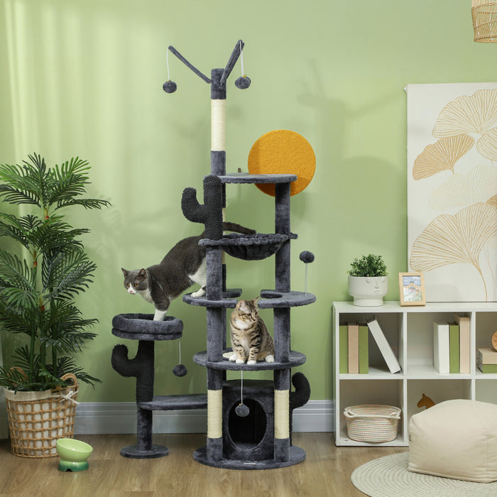 Pawhut 71\" Tall Cat Tree, Multi-level Cat Tower For Indoor Cats With Scratching Posts, Sisal Pad, Cat Condo, Bed, Hammock, Platforms, Toy Balls, Cat Activity Center, Dark Grey