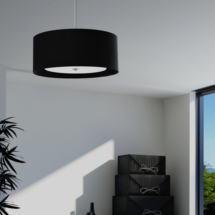 Dainolite Helena 4 Light Pendant 22\" Dia Polished Chrome Finish Black Shade White Diffuser Lamp