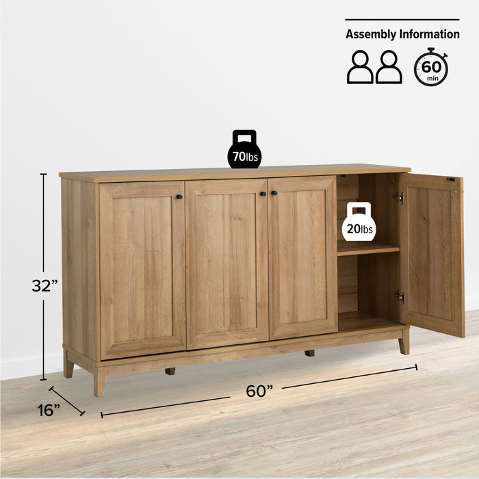Prepac Yaletown 4-Door Buffet Console - Natural Oak