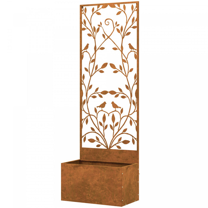 Outsunny Raised Garden Bed with Outdoor Privacy Screen, Wall-Mounted, Brown