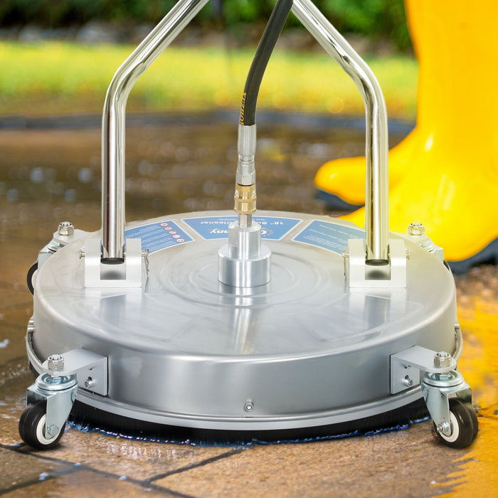 Outsunny 18\" Pressure Washer Surface Cleaner with 3600 PSI, 4 Wheels, 2 Handles, Stainless Steel Power Washer Surface Cleaner with 1/4\" Quick Connect, Silver