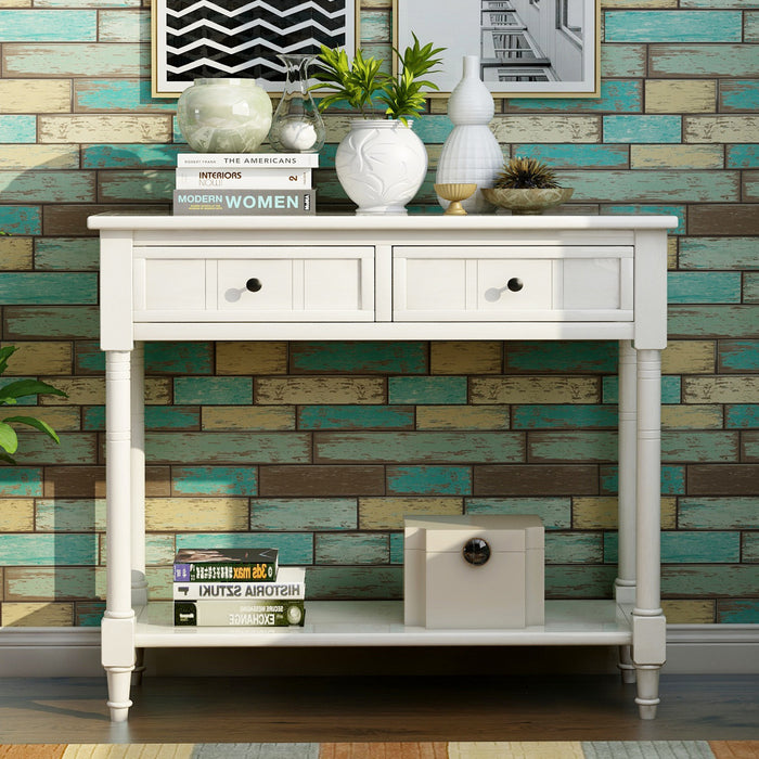 Jeremy Solid Wood Traditional Console Table With Drawers And Shelf - Ivory White