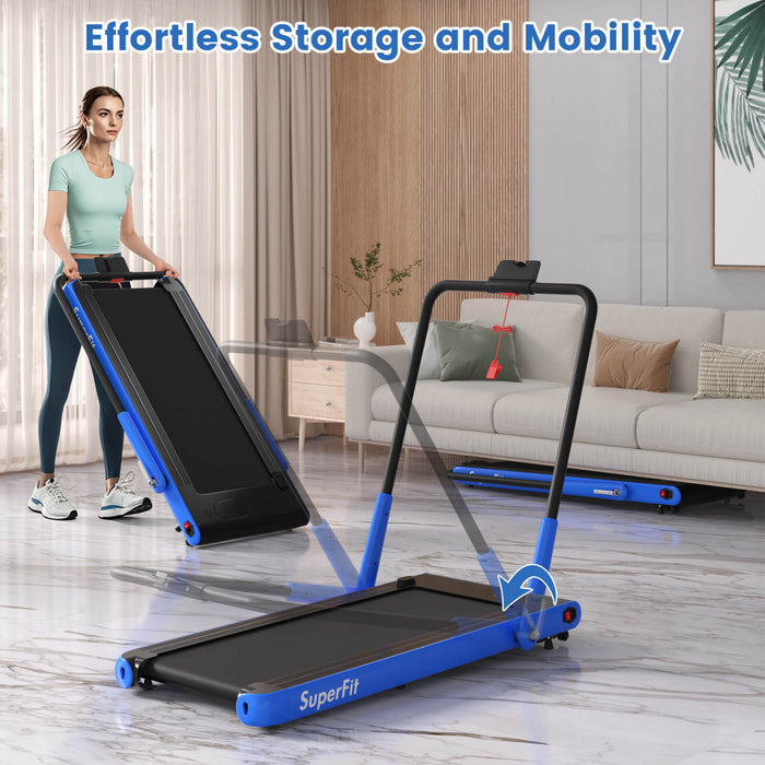 Superfit 3-in-1 Folding Treadmill With Smart Apps Remote Control Led Display And Speakers Blue