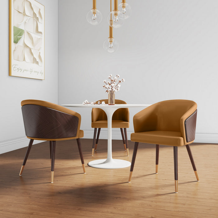 Reeva Modern Wood Vegan Leather Dining Chair in Camel - Set of 2