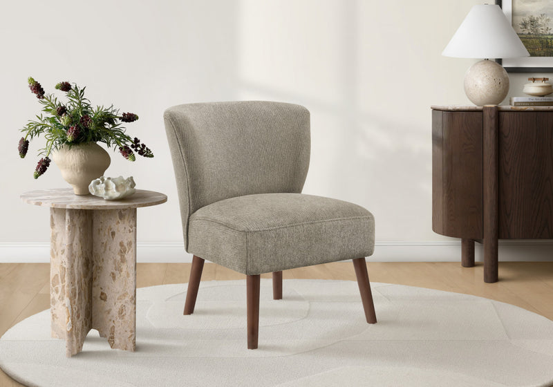 Monarch Specialties - Accent Chair, 33\" H, Upholstered, Living Room, Bedroom, Brown Fabric, Walnut Wood Legs