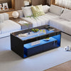 Emily Coffee Table with LED Lights and Open Storage,Black | Emily table basse avec eclairage LED et rangement ouvert, noir