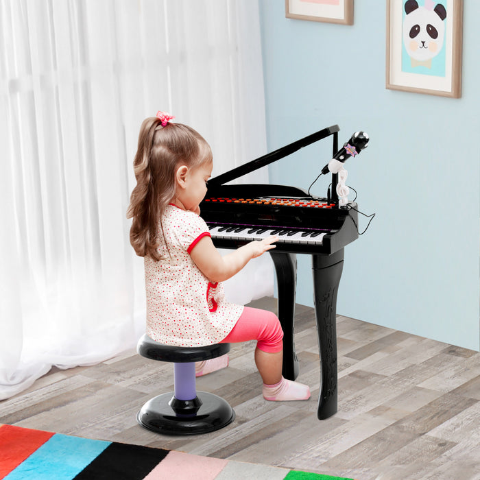 Qaba Mini Electronic Musical Piano 37 Key Keyboard Multifunction Kids Toy With Microphone Stool, Black