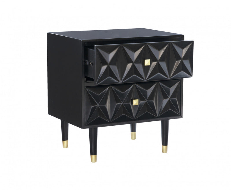 Geo 2-Drawer Textured Nightstand - Black