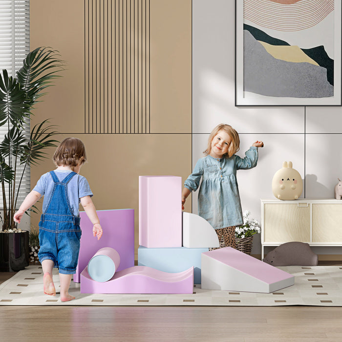 Soozier 7 Pieces Soft Play Foam Climbing Blocks, Indoor Modular Kids Play Toys, Lightweight Interactive Set For Climbing, Crawling, Sliding For Baby Preschooler, Light Colour