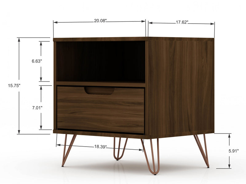 Rockefeller Mid-Century Modern 20\" Nightstand in Chestnut Brown (1-Drawer) - Set of 2