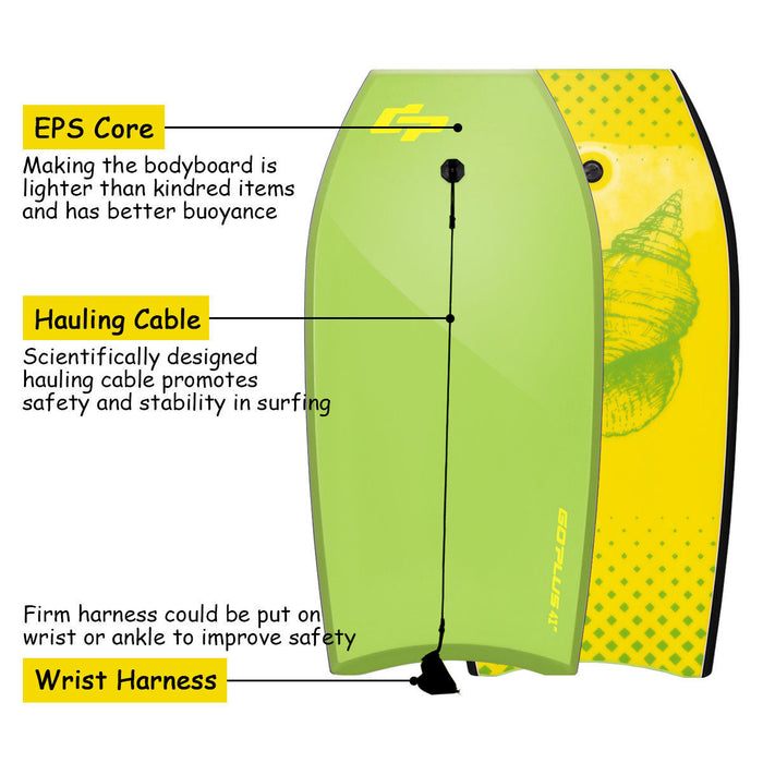Goplus 42\" Super Bodyboard Surfing W/ Leash Ixpe Deck Eps Core Boarding