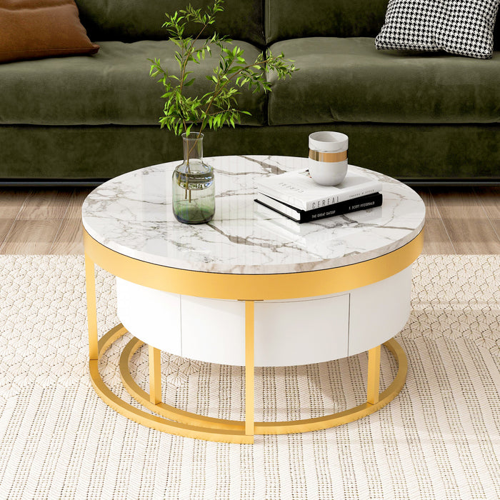 Herman 31.5\" Modern Nesting Coffee Table With Storage Drawers, White