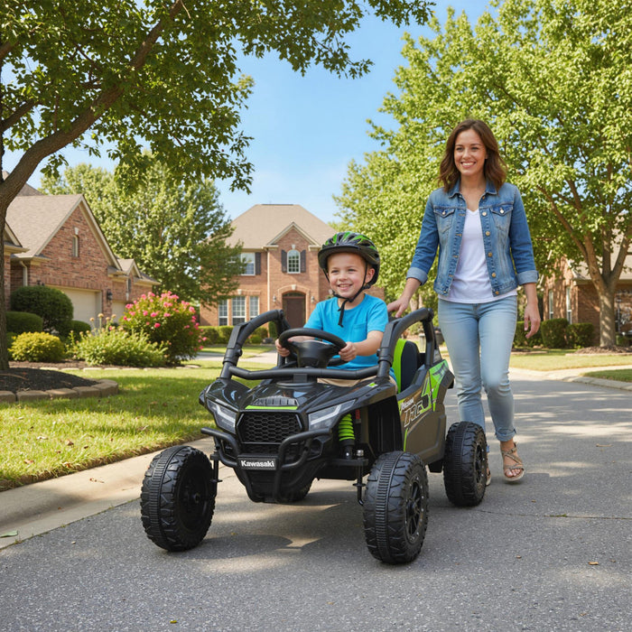 Qaba 12V Ride on Car Truck, Kids Electric Car Licensed Kawasaki TERYX KRX 2WD with Rear Suspension, Remote Control, LED Lights, Music and Horn for 3-8 Years Boys Girls, Black