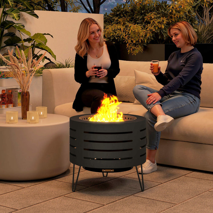 Outsunny Round Fire Pit With Fire Poker, Fireplace With Ash Tray, Black