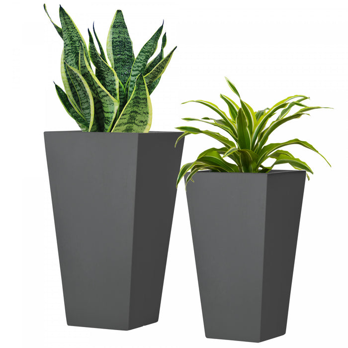 Outsunny Set of 2 Outdoor Flower Pots with Drainage Holes, Grey