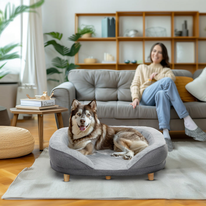 PawHut Dog Sofa Bed for Large Sized Pet, Cat Sofa with Soft Velvet Fabric, Removable Cushion, Washable Cover, Anti-Slip Foot Pads, 55 lbs Dog Couch, Grey